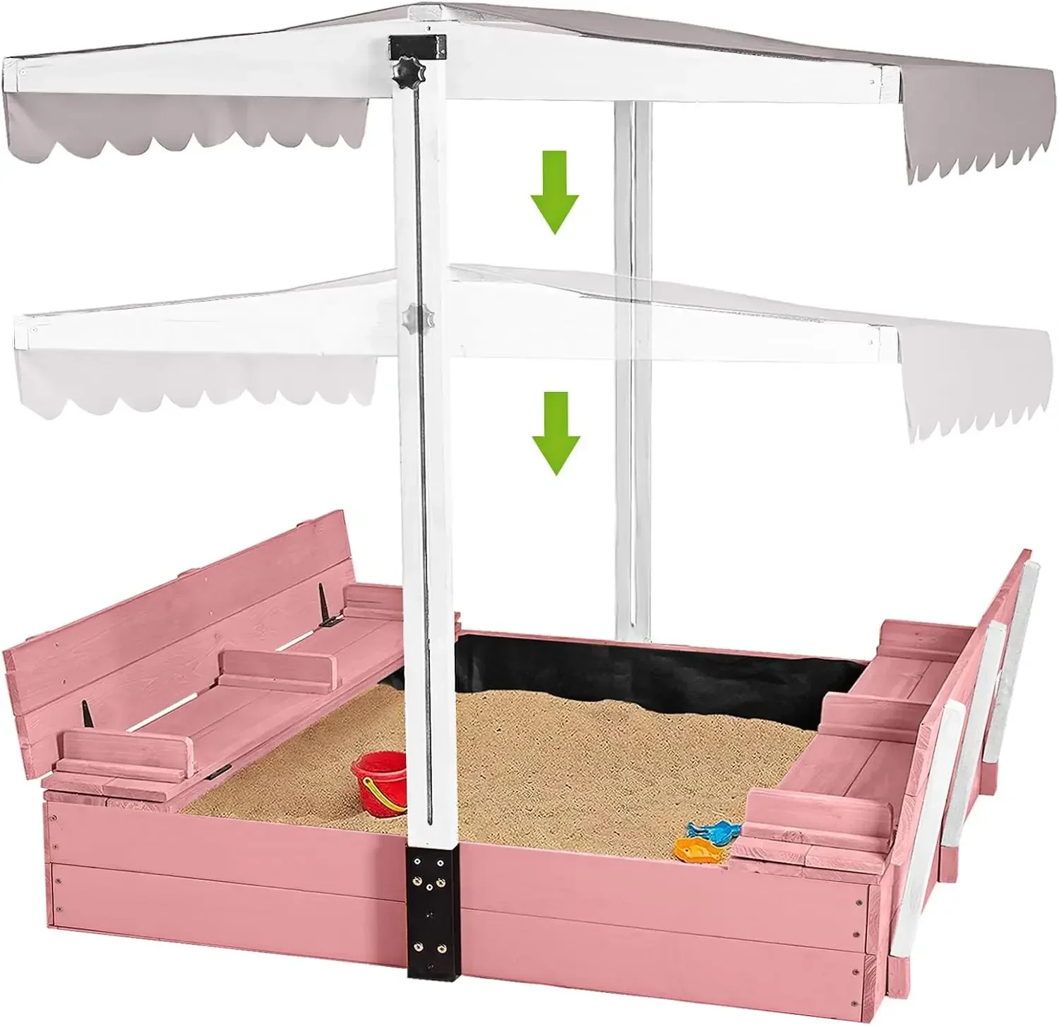 Kids Outdoor Sandbox - Kids Wooden Outdoor Sandbox w/Canopy, 2