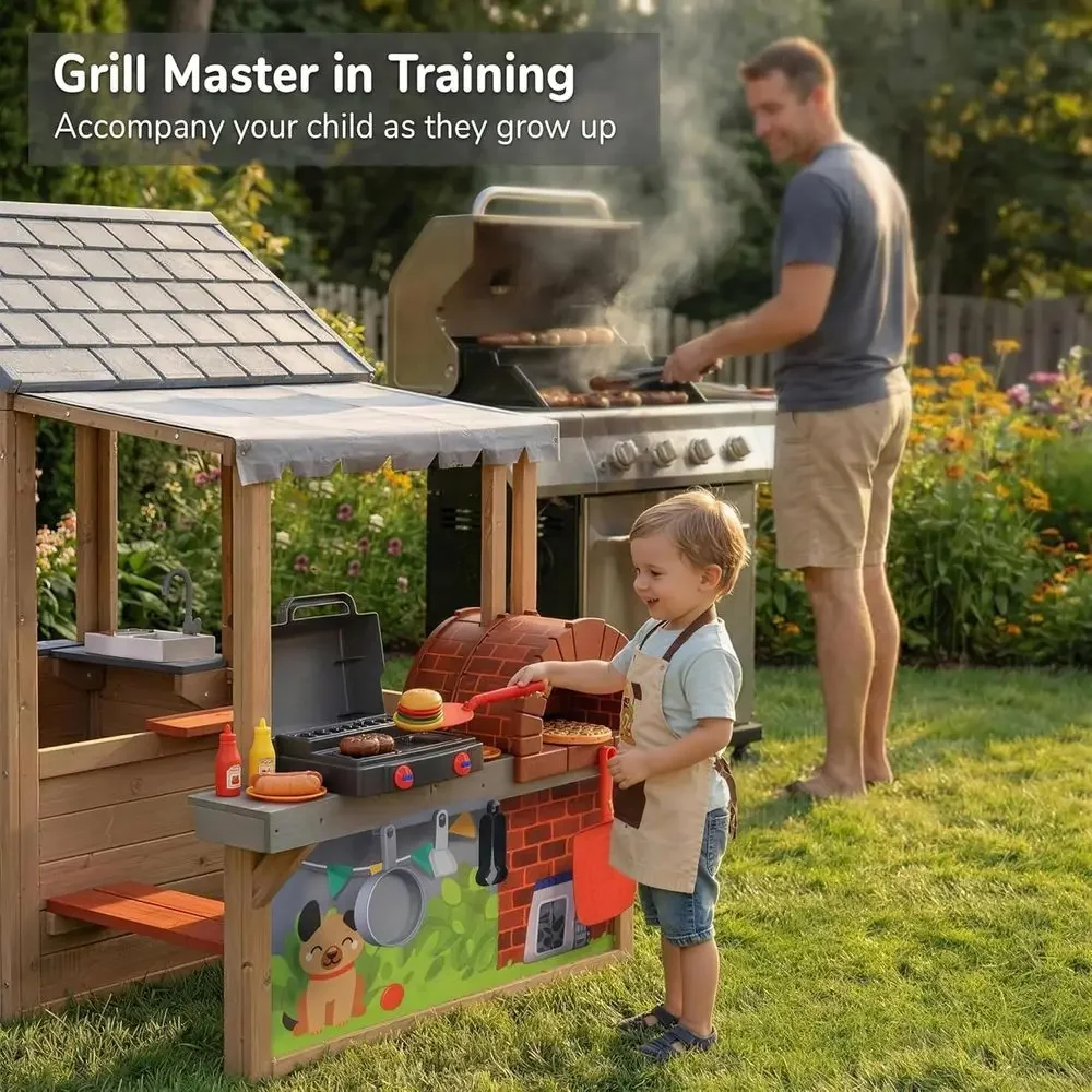 Kids Outdoor Wooden Playhouse, - огляд і ціна Kids Outdoor Bbq